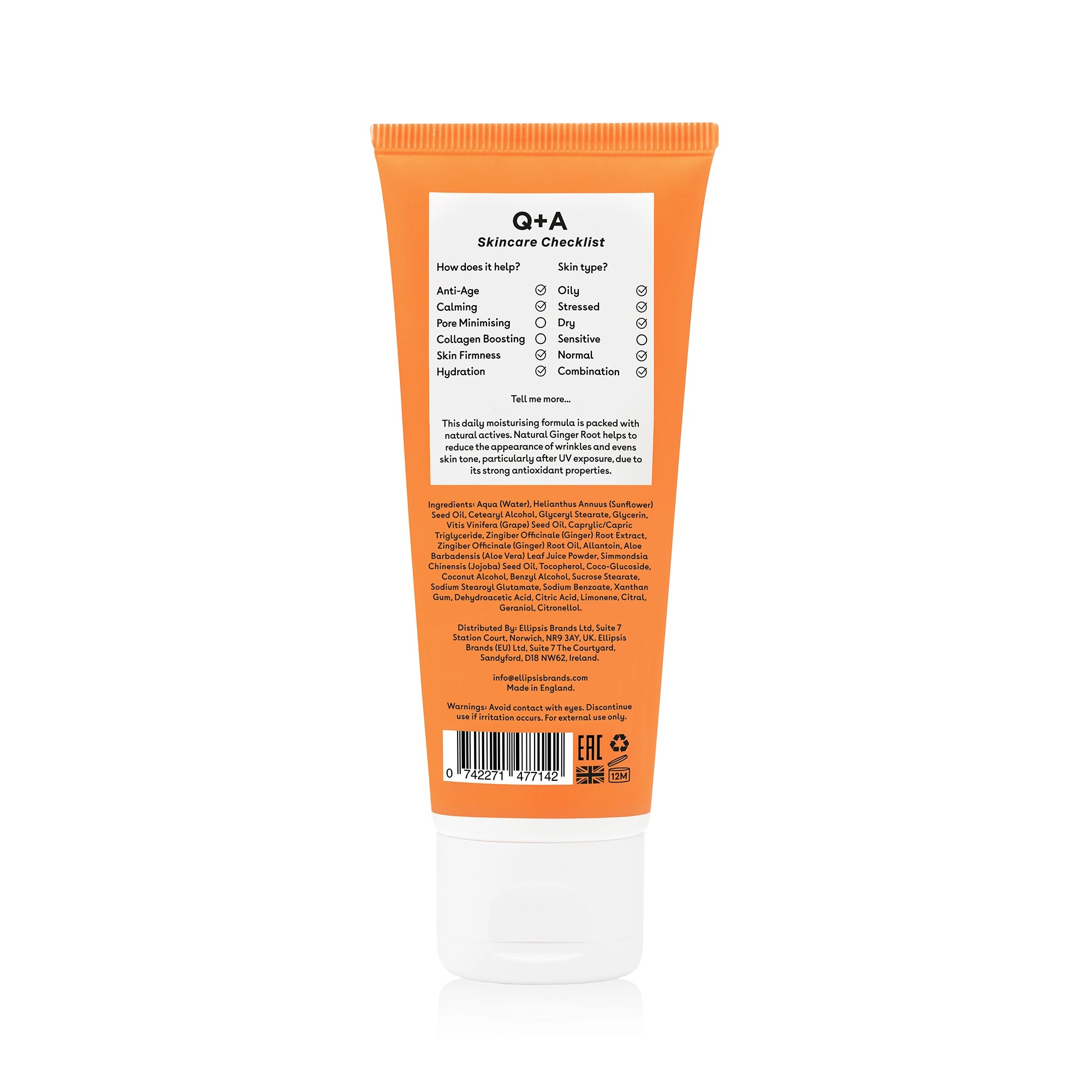 Q+A Ginger root daily moisturiser 75ml